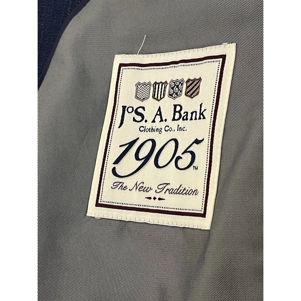 Jos. A. Bank 1905 Mens 41 Long Navy Blue Linen‎ Cotton Plaid Blazer Tailored Fit